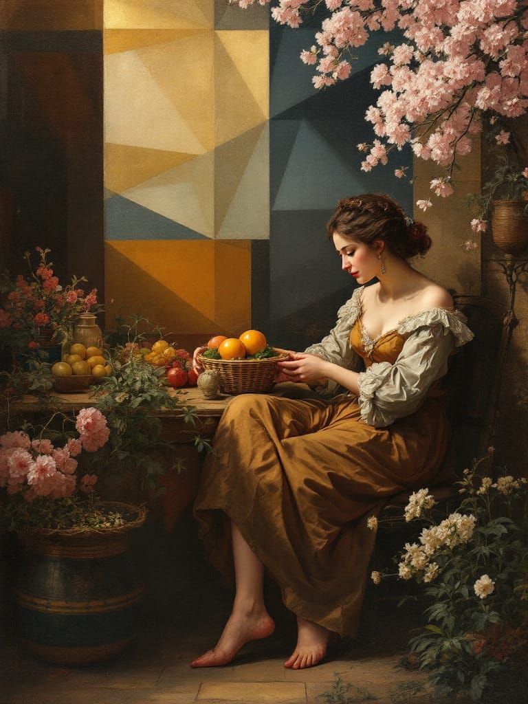 Romantic Realism: Abstract Figure Meets Garden Scene