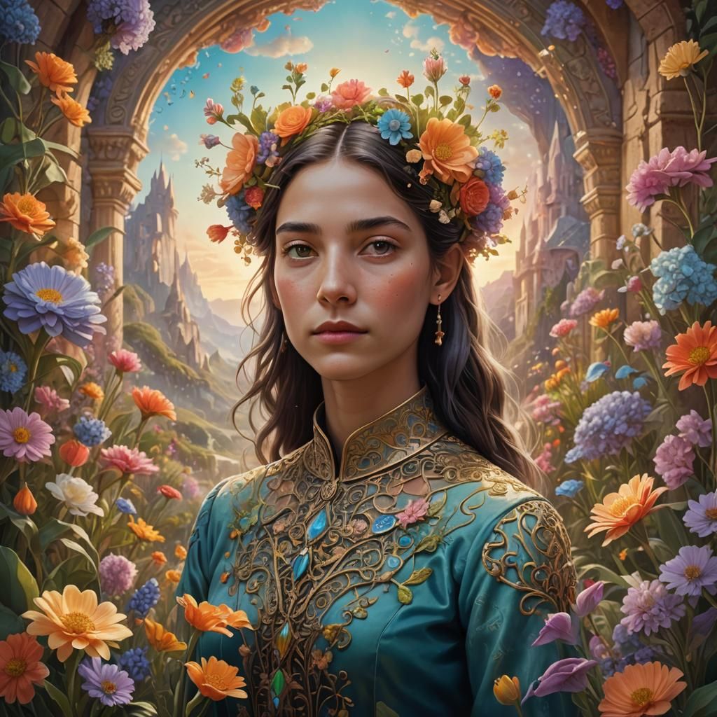 Dreamlike Sign Language Interpreter in Surreal Fantasy Art