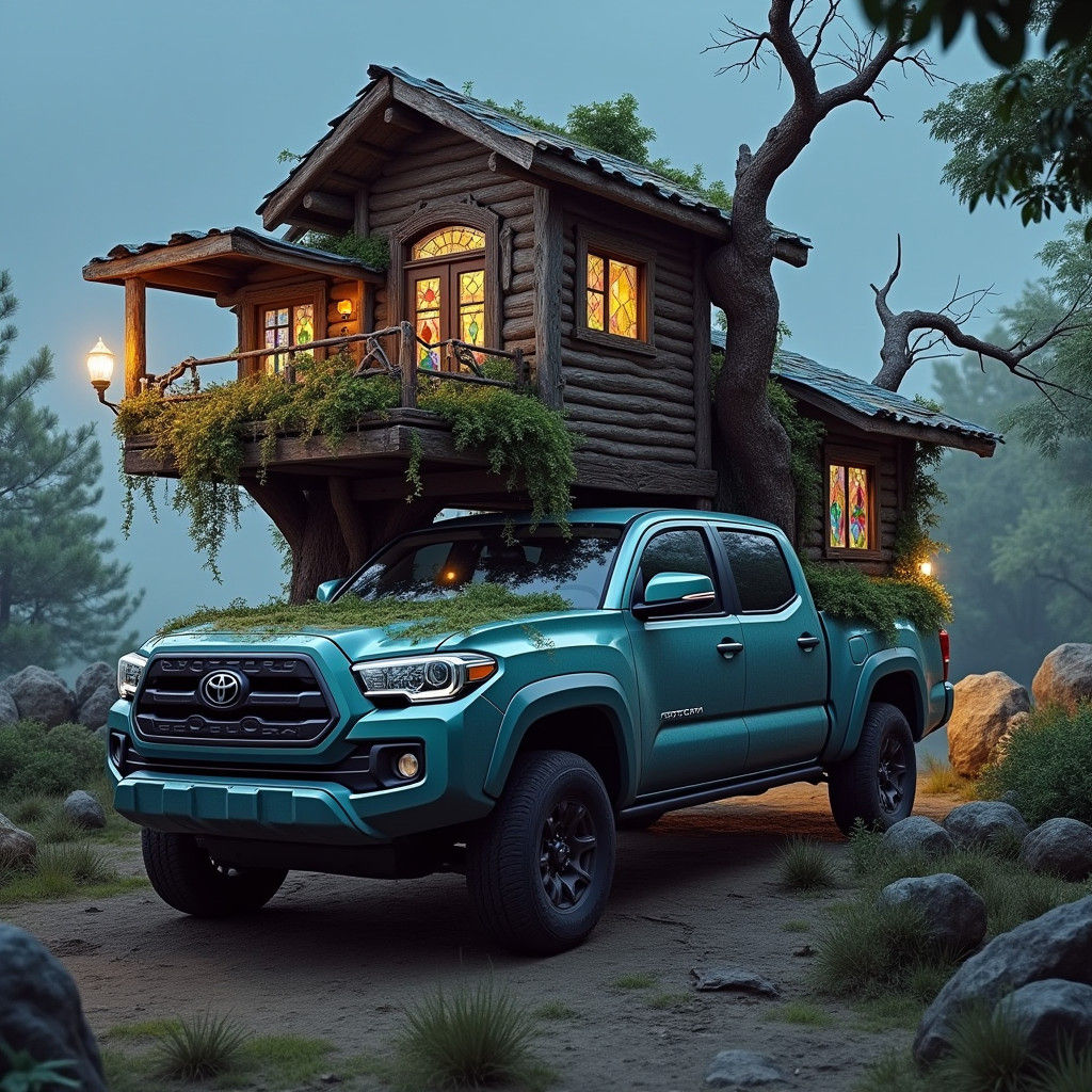 Toyota Tacoma Treehouse Camper in Matte Painting Style