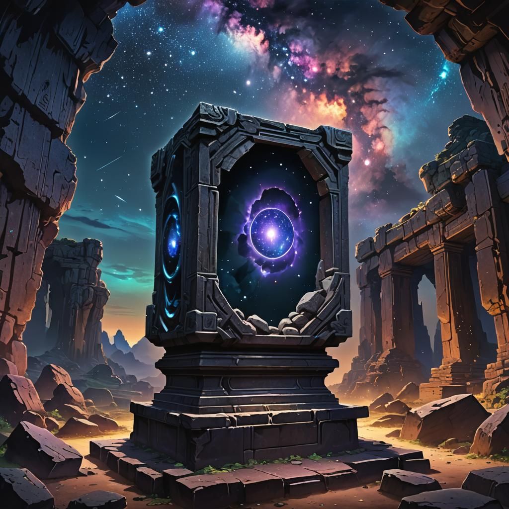 Ancient Magical Stone in Dark Fantasy Anime Style