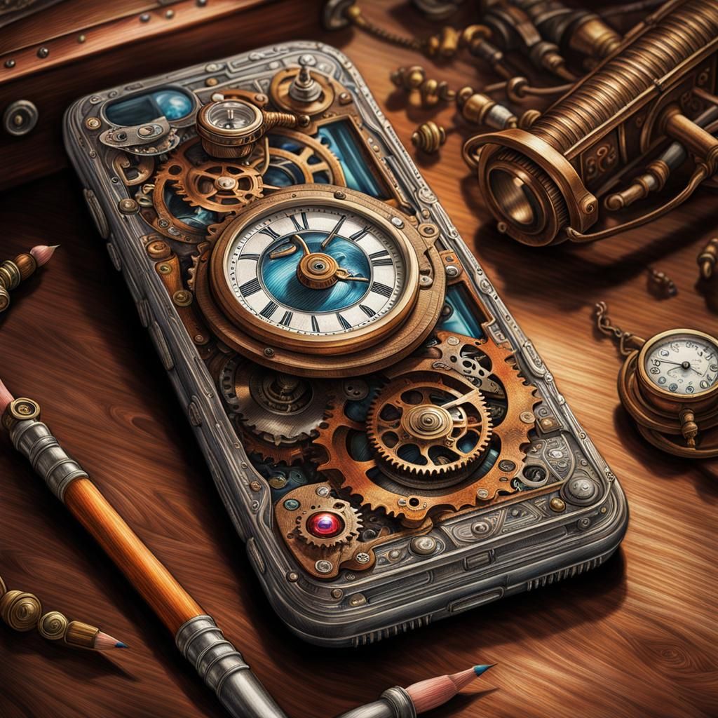 Steampunk Smartphone: Colored Pencil Drawing