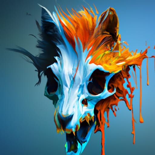 Abstract Oil Painting of Dripping Fox Skull