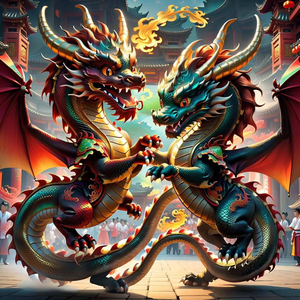 Mythical Dragons Dancing Anime Style