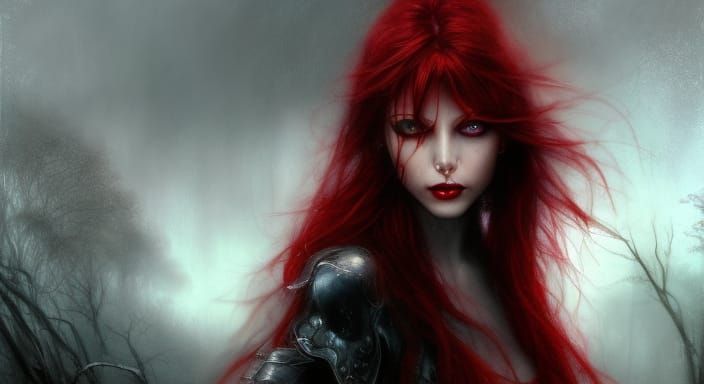 Goth Woman with Red Hair, Hyperrealistic Portrait