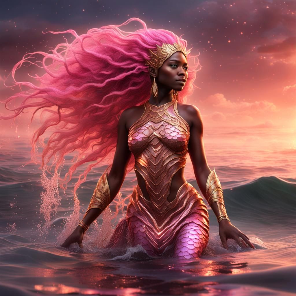 Epic African Mermaid Emerging from the Sea