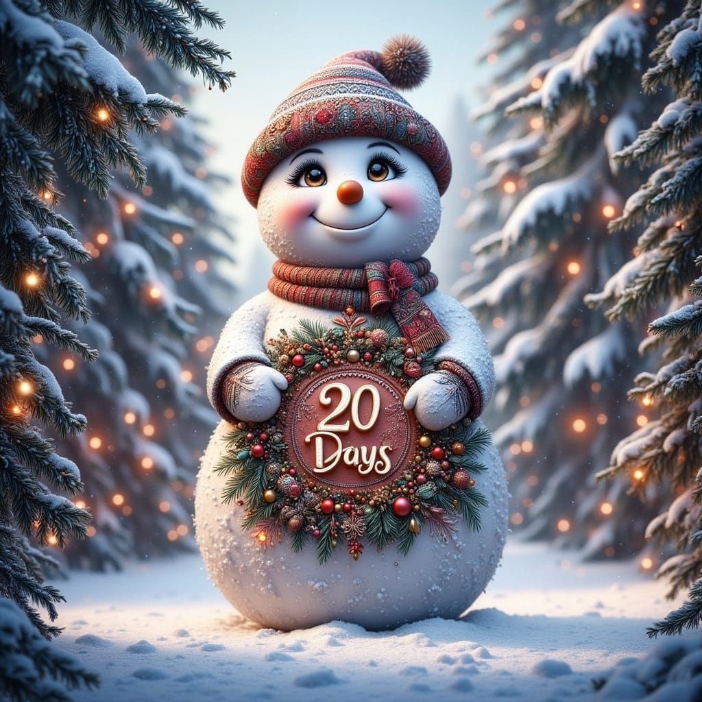 Whimsical Snowman in a Vibrant Winter Wonderland