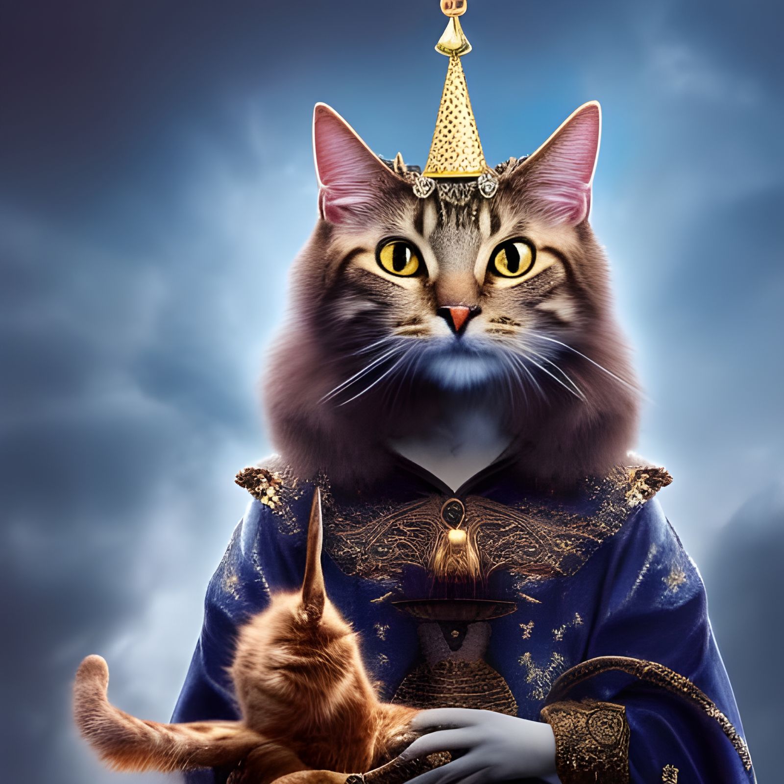 Magical Cat Portrait Wearing a Crown in 3D
