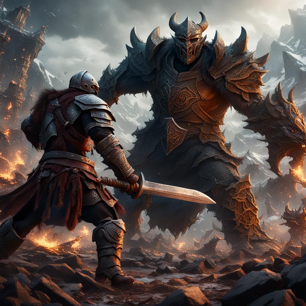 Dragonborn Knight and Orc Barbarian vs Army