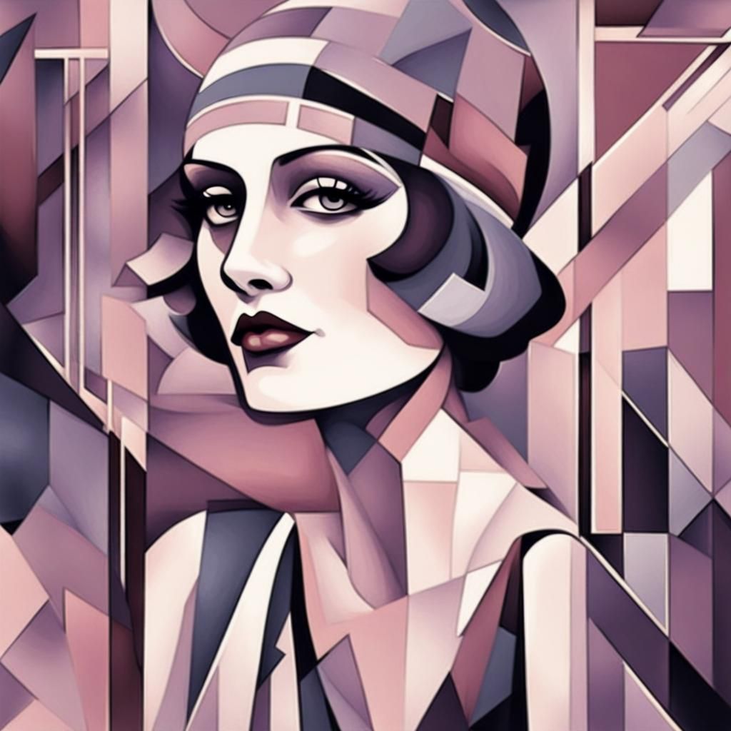 1920s Flapper in Watercolour Cubist Art Deco Style