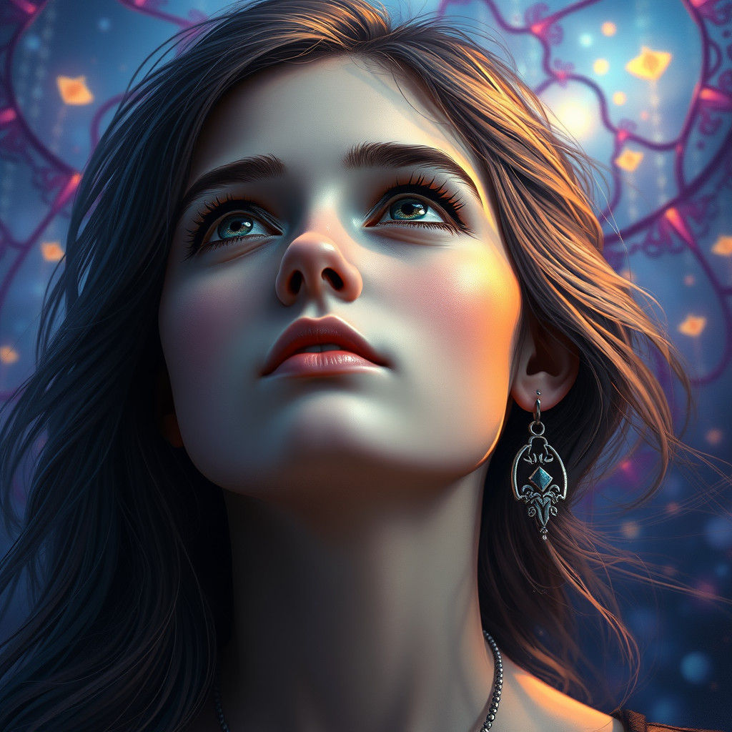 Dreamy Portrait in Art Nouveau Style with Volumetric Lightin...