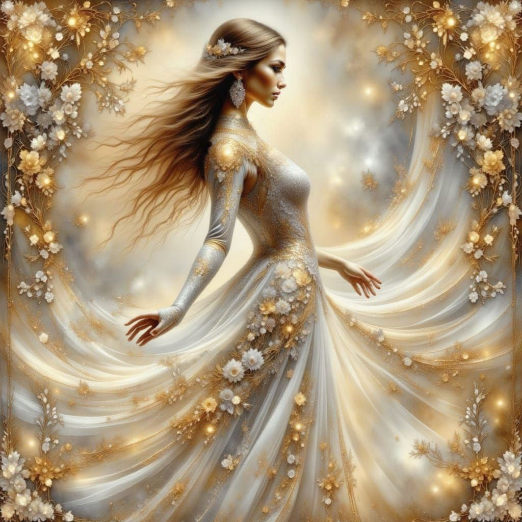 Enchanting Princess in Elegant White and Gold Ball Gown