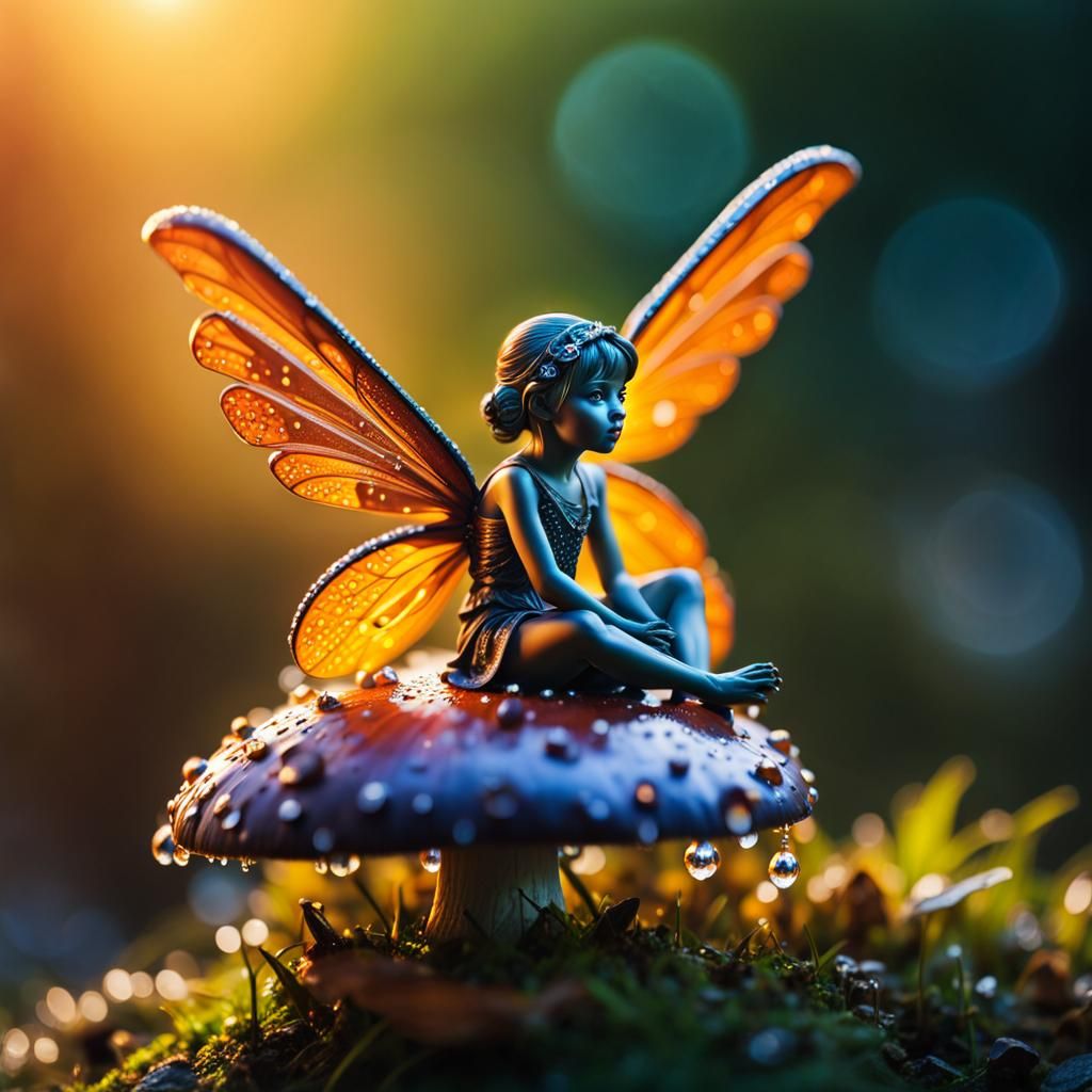Tiny Halloween Fairy on Mushroom: Macro Photography