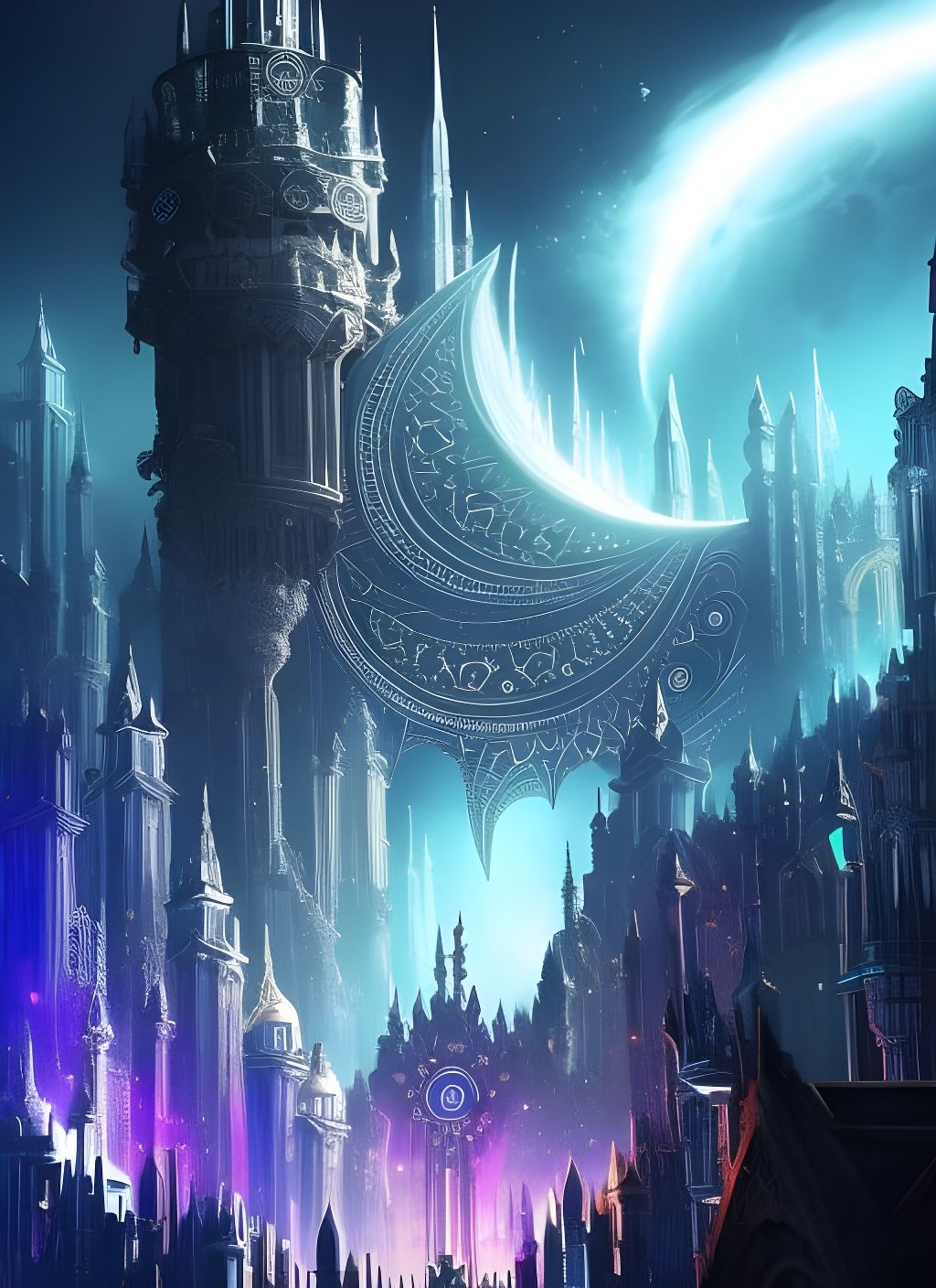 Moonlit Clock Town: A Surreal Digital Illustration