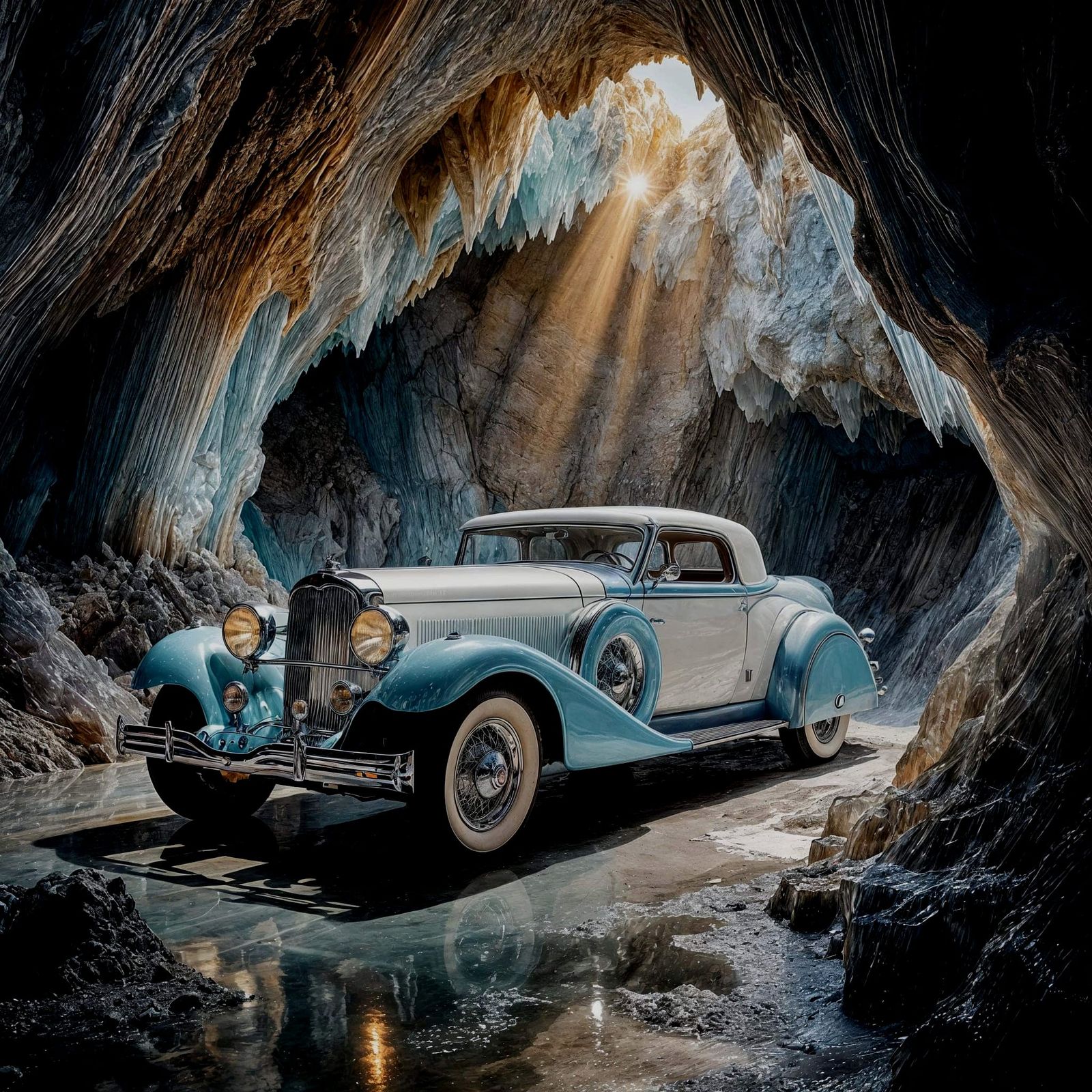 1930s Duesenberg in Crystal Cave, Cinematic Photography