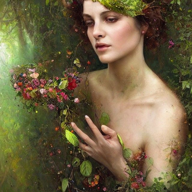 Dryad Portrait with Laurel Tiara in Romantic Style