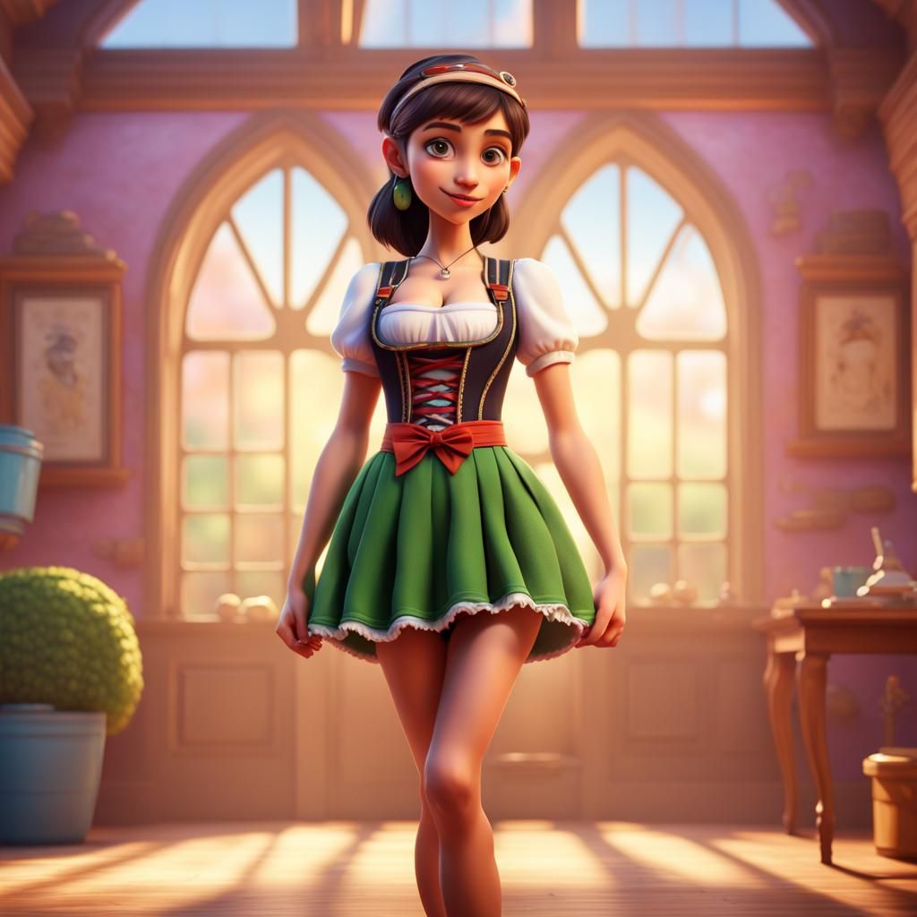 Fitness Girl in Dirndl Dress: Pixar-Style 3D Art
