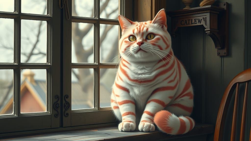 Striped Cat in Witch Cottage, Hopper Style