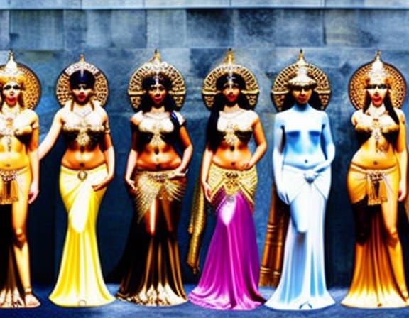 Goddesses Group Portrait in Hyperdetailed Photorealism