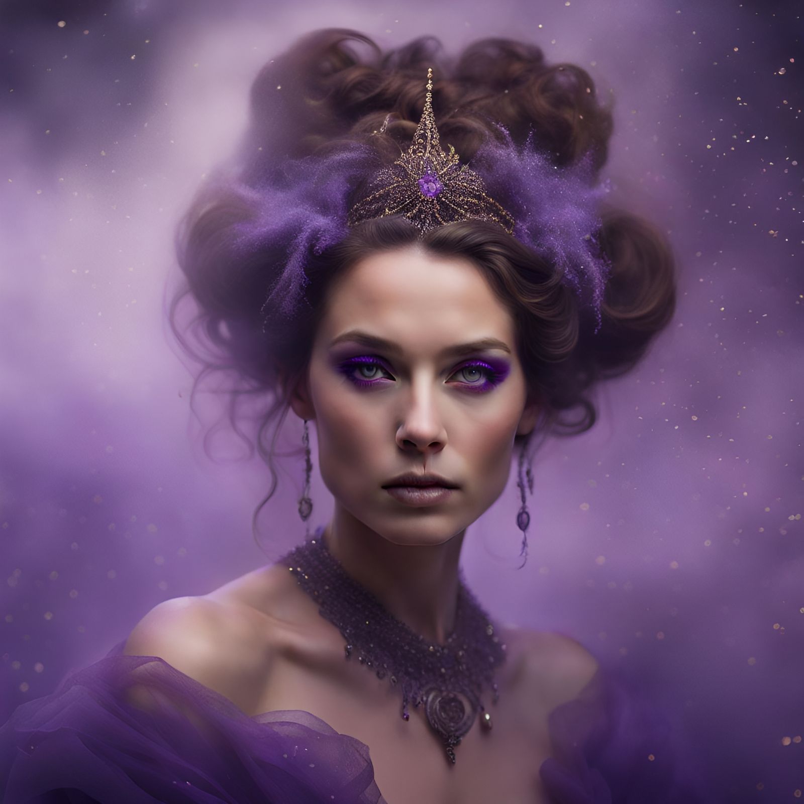 Mystical Portrait of Woman with Violet Eyes
