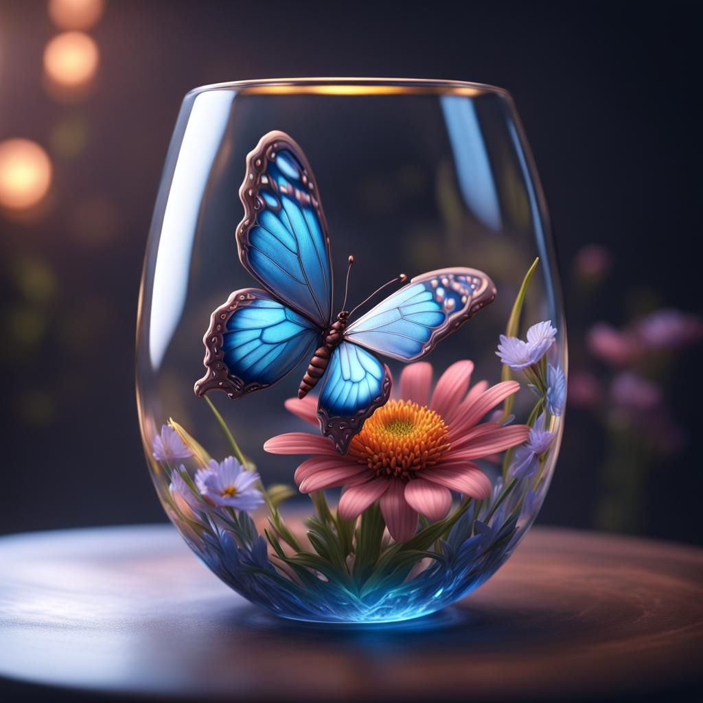 Butterfly and Flower in Glass Bead: Fantasy Art