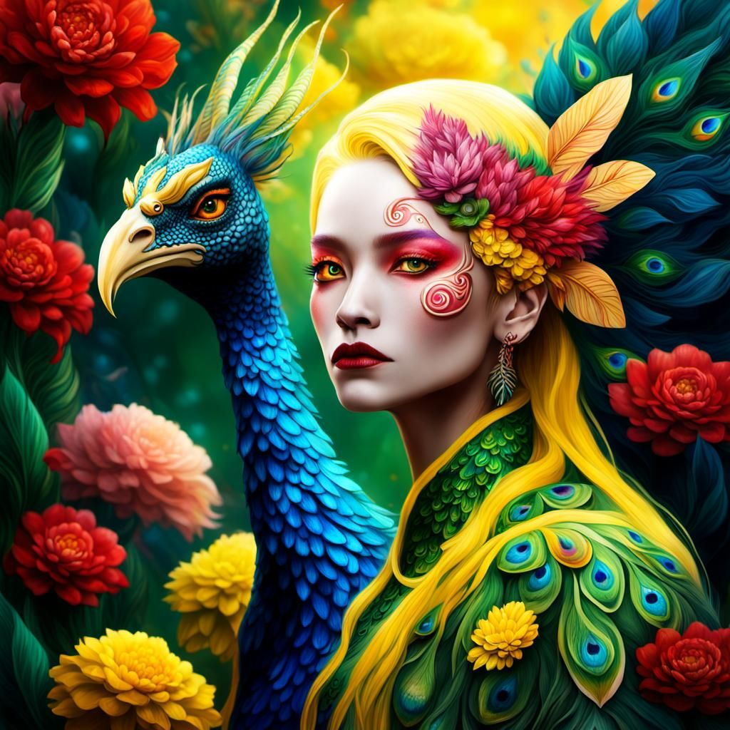 Dragon Peacock Woman in Fantasy Realism