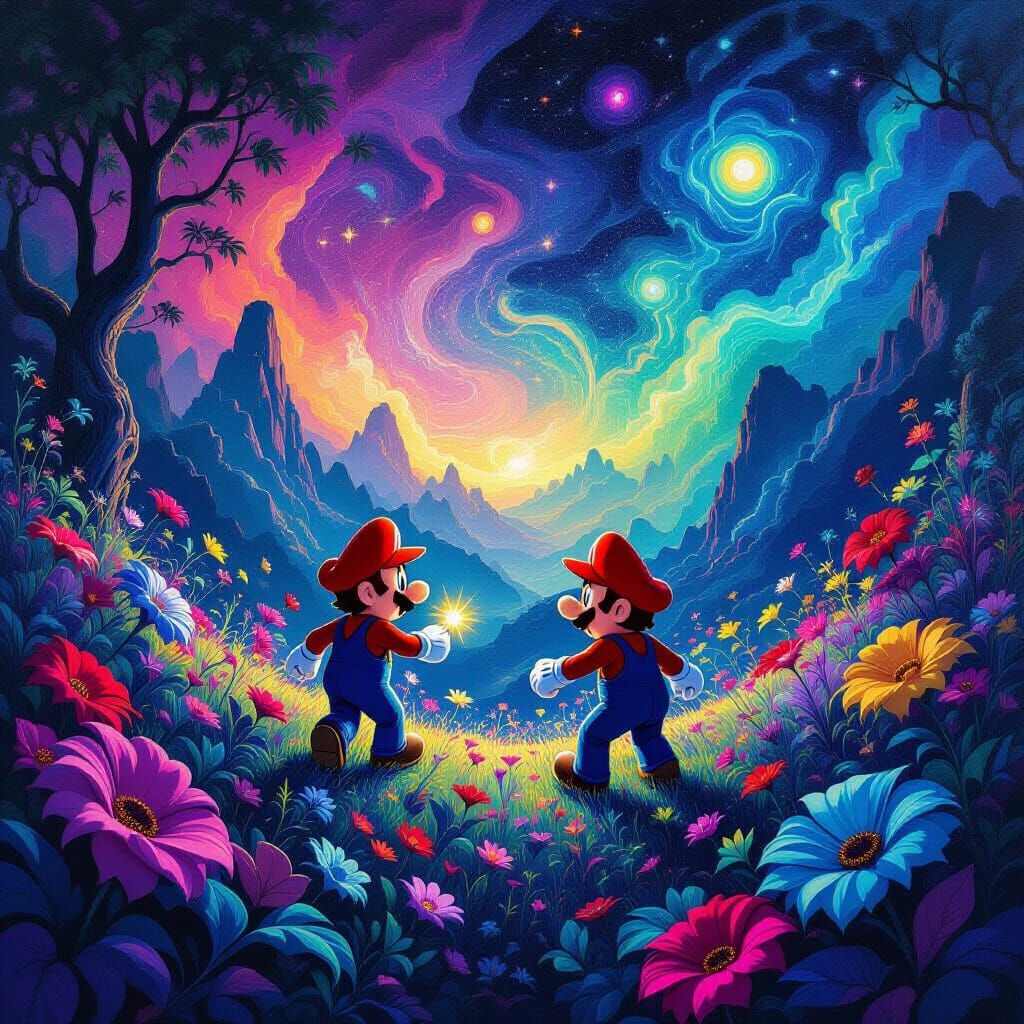 Surreal Dreamscape Painting of Tramm and Mario in Mirtz