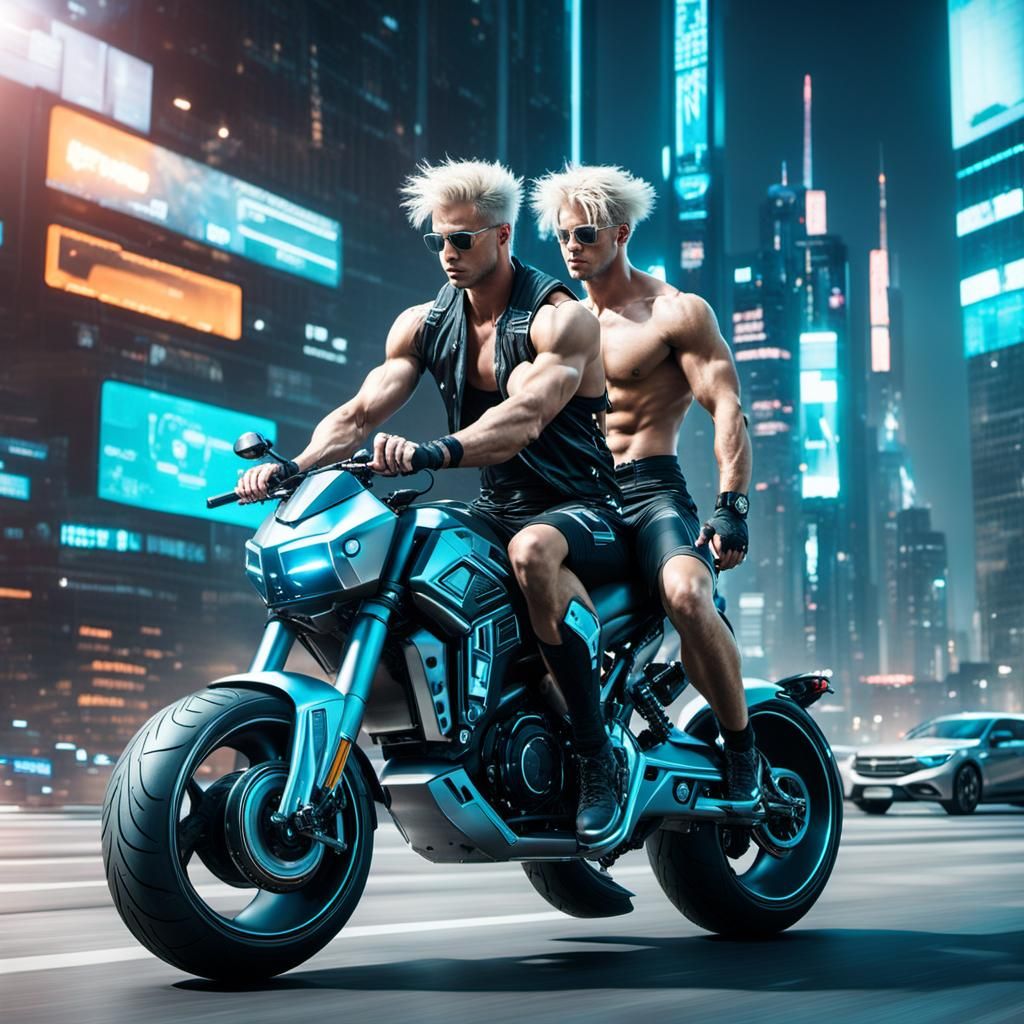 Cyberpunk Motorbike Ride in Futuristic City