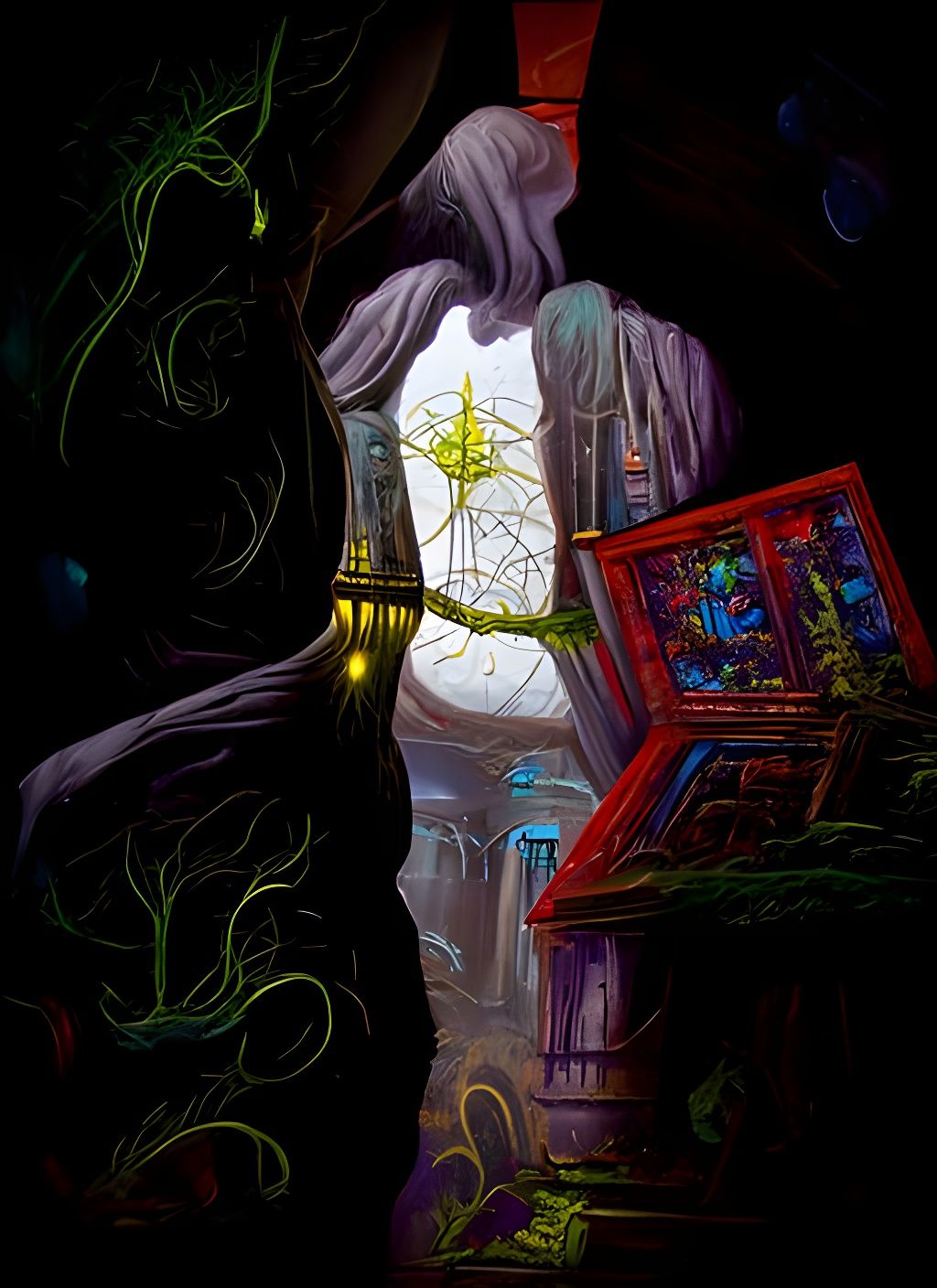 Bioluminescent Fantasy Tavern with Magical Doorway