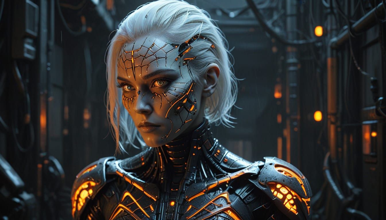 Cyberpunk Goddess in Biomechanical Armor