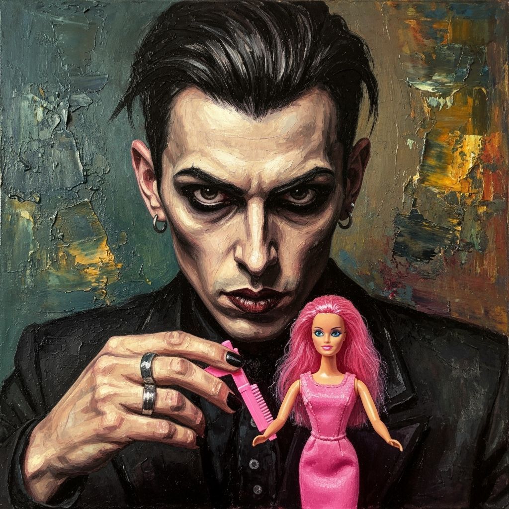 Goth Man Styles Barbie Doll in Expressionist Painting