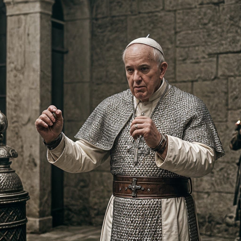 Pope in Chainmail Boxing Cursed Objects: Cinematic Still