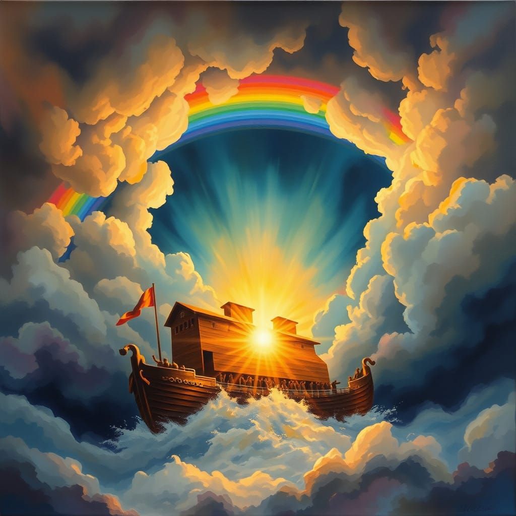 Vibrant Biblical Scene in Gouache Style