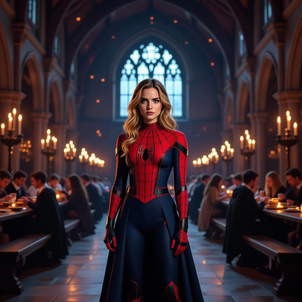 Emma Watson as Spiderman at Hogwarts Grand Hall