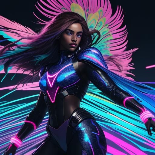 Synthwave Man with Rainbow Leopard Print and Feathers