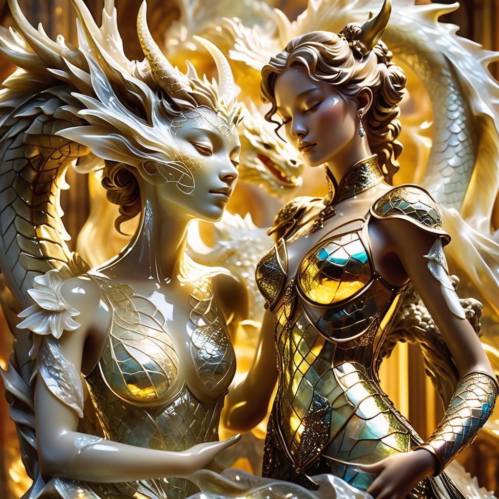 Luminous Glass Woman Sculpture in Neo-Baroque Style