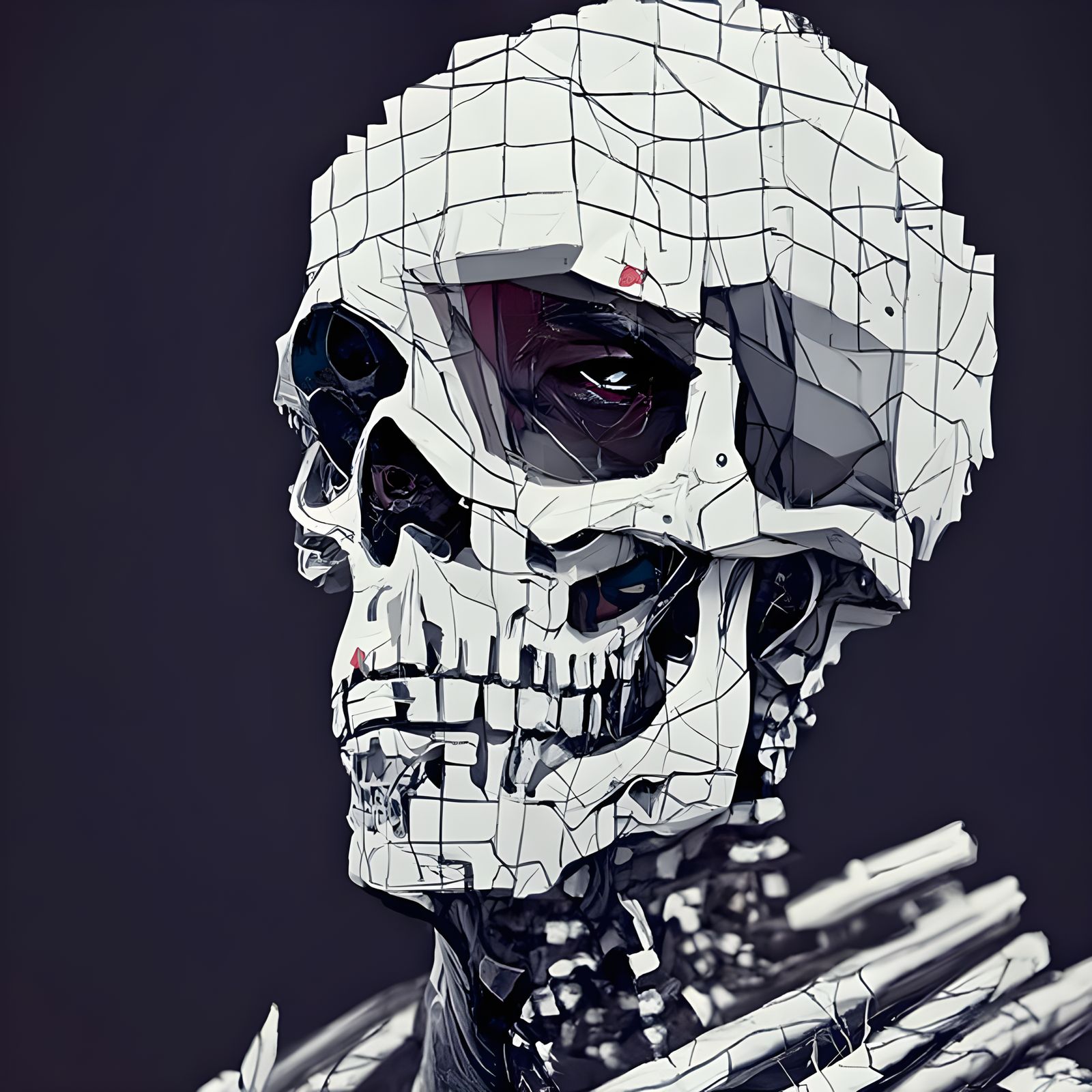 Badass Pixelated Sci-Fi Skeleton Man Portrait
