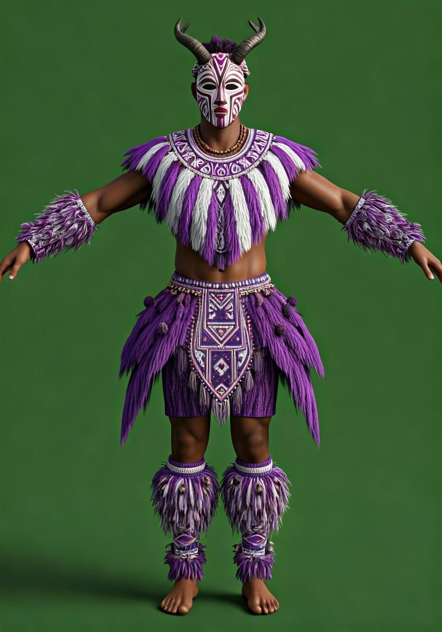 African Warrior in Traditional Zaouli Dancer Costume