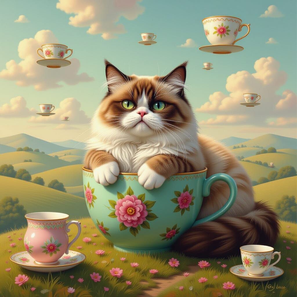 Giant Cat Lounging on Pottery Hills