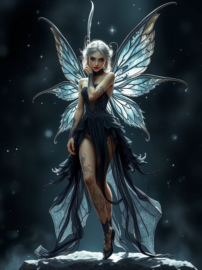 Ethereal Pixie in Gothic Gown: Fantasy Art