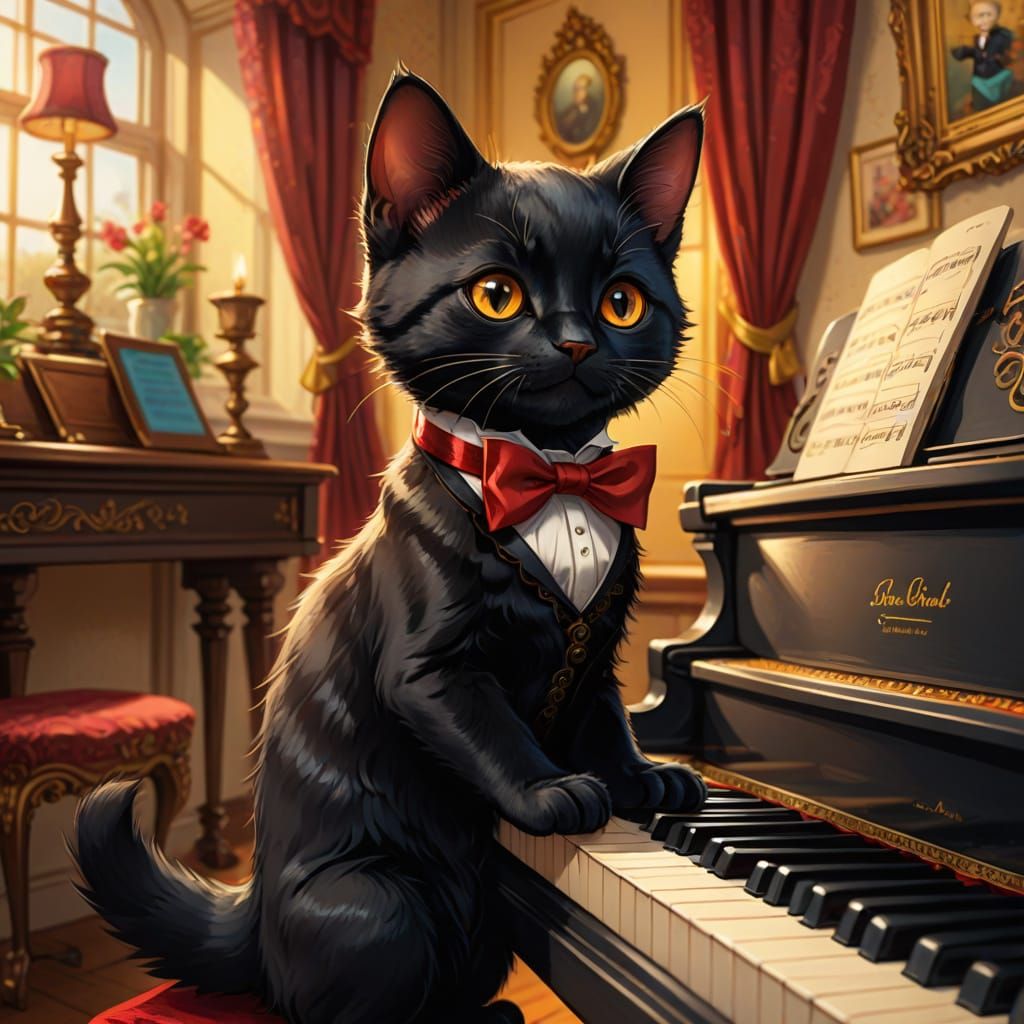 Anime Kitten Plays Piano in Victorian House