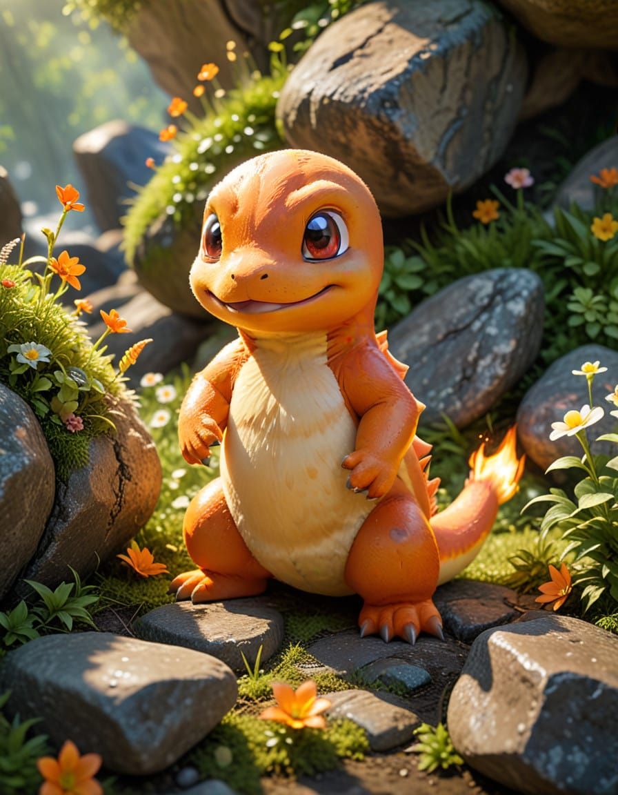 Cuddly Charmander in Sunlit Meadow