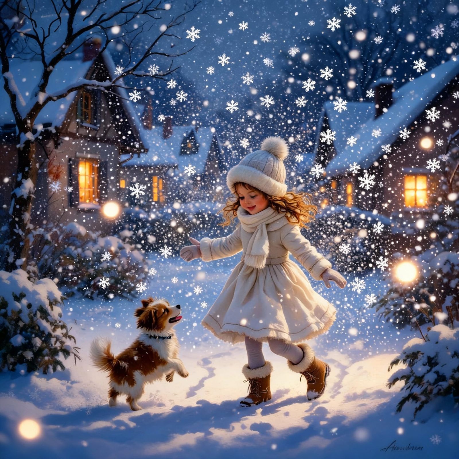 Snow Falling in a Serene Winter Landscape