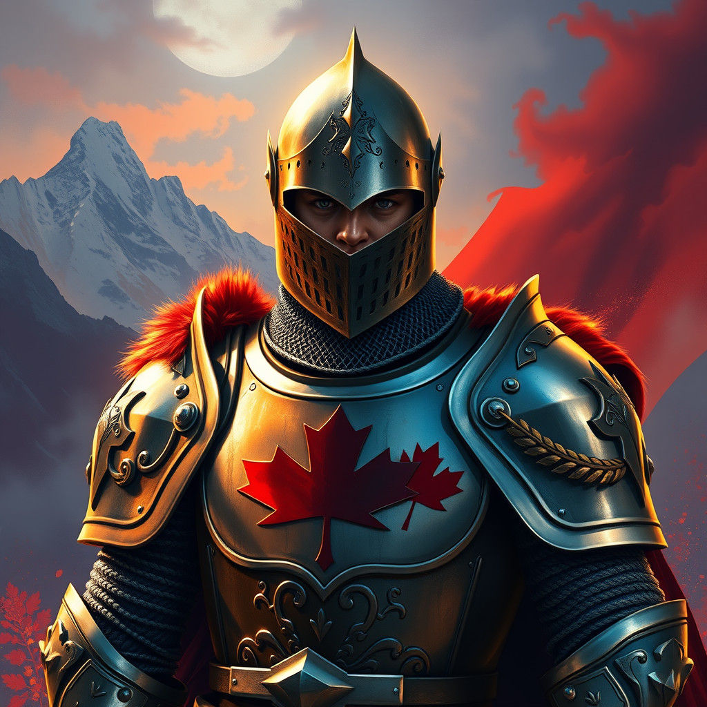Majestic Knight Personifying Canada in Splash Art Style
