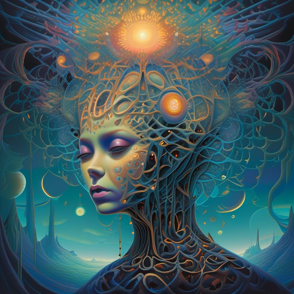 Bioluminescent Sleepwalker in a Dreamlike Digital Artwork