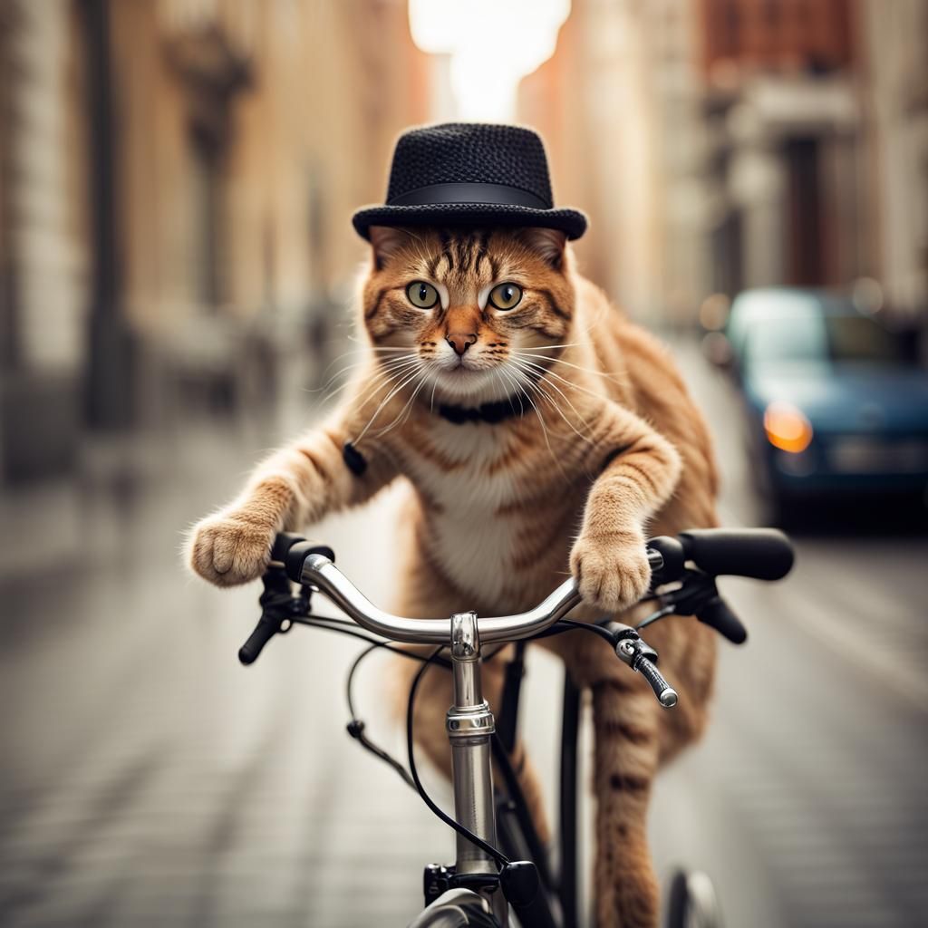 Cat in Hat Rides Bicycle: Professional Photography