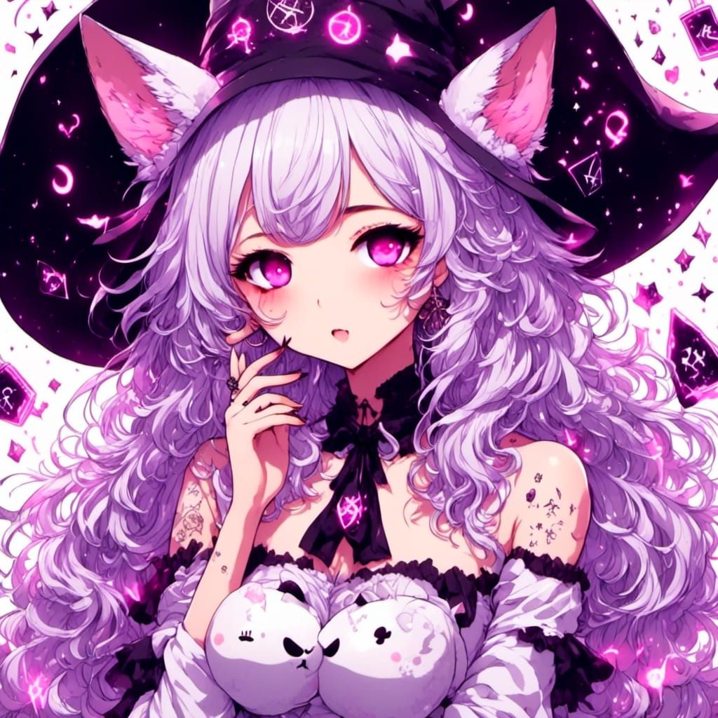 Kawaii Neko Witch Girl in Fantasy Style