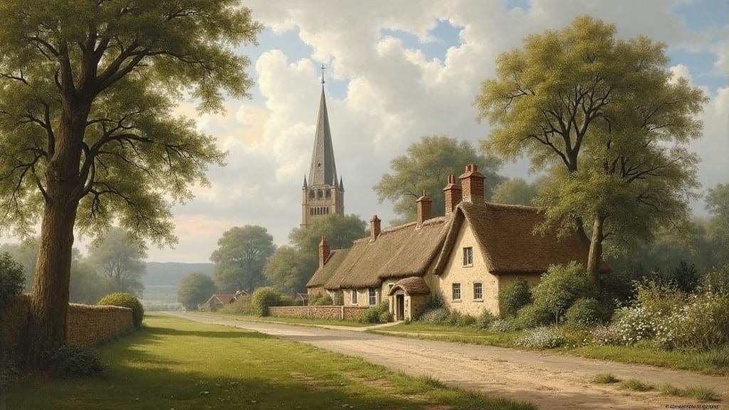 English Village Landscape in Soft Gentle Light