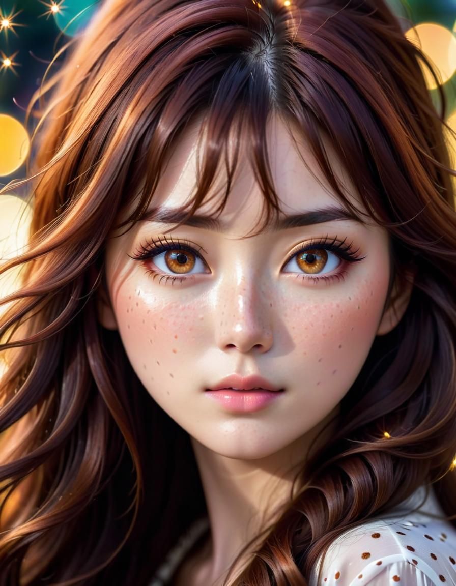 Beautiful Half-Japanese Woman Portrait in Watercolor Style