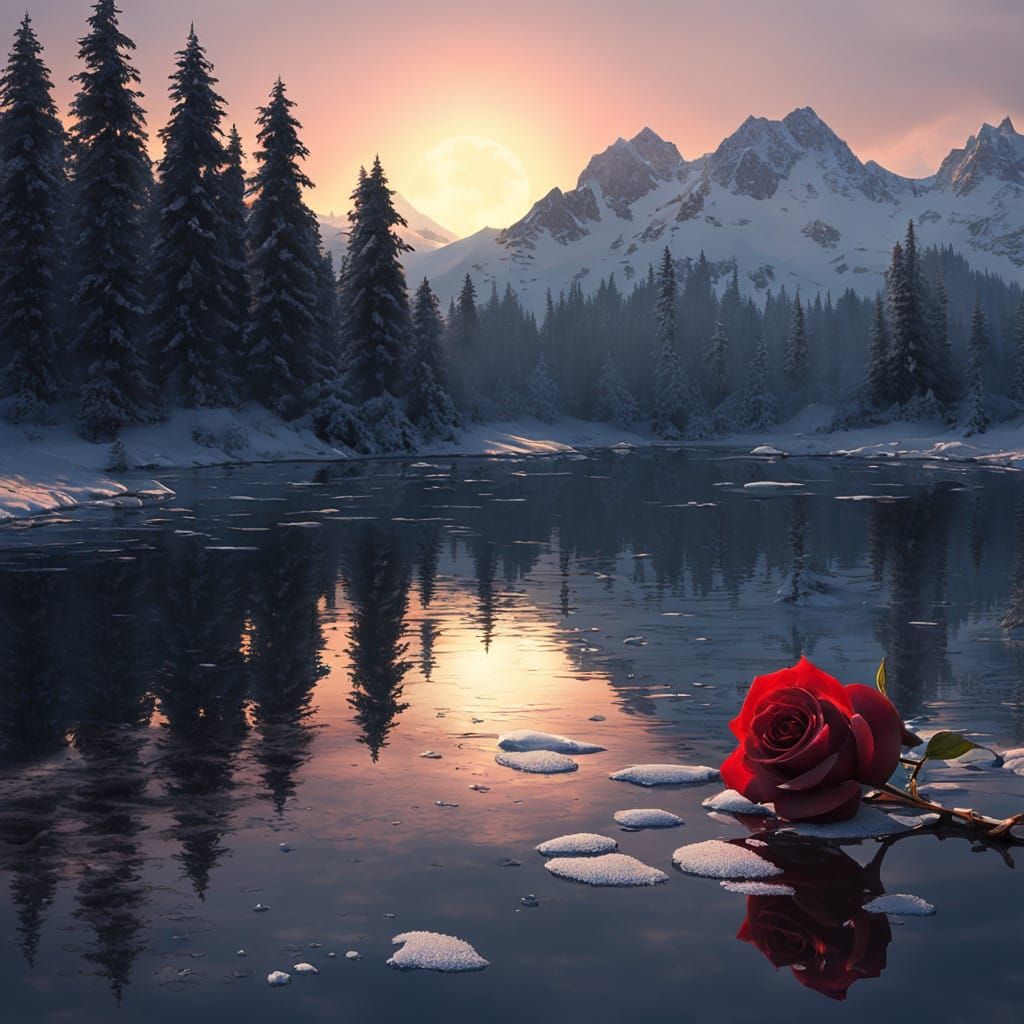 A Delicate Rose Duo Basks in Winter Sunset Glow