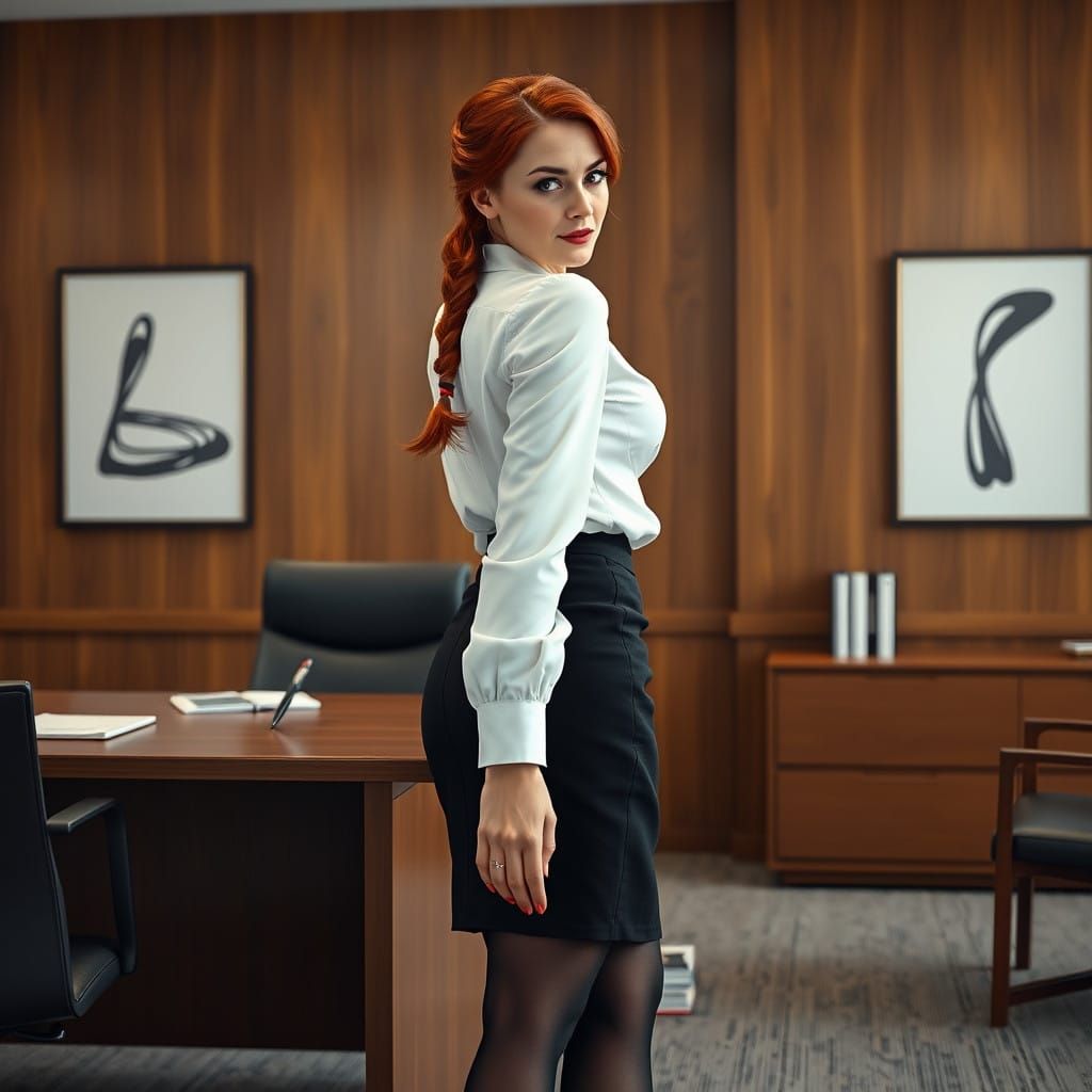 Confident Office Secretary Turns to View